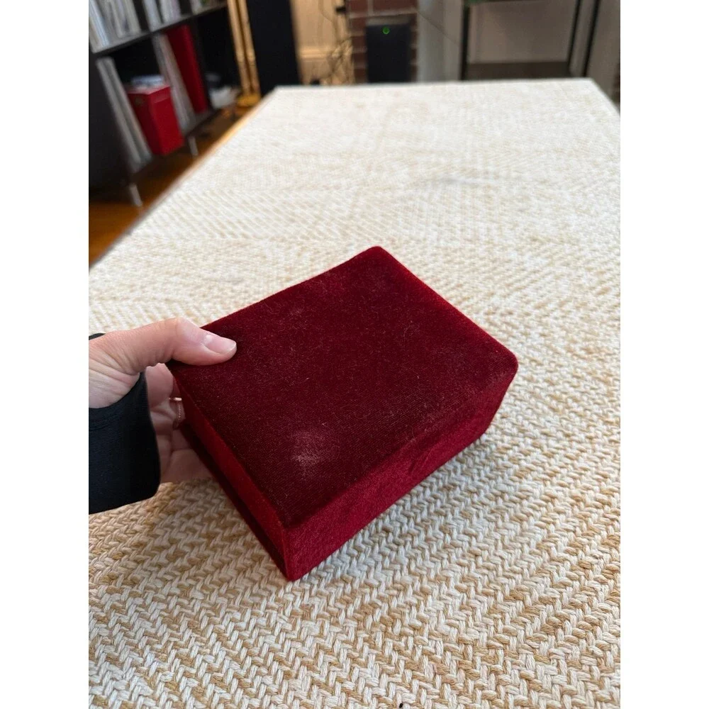 Vintage Red Velvet Jewelry Box with Mirror & Drawer
